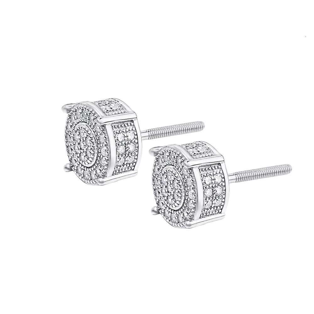 Hip Hop Jewelry Iced Out VVS Moissanite Diamond White Gold Plated 925 Silver Round Stud Earrings for Men