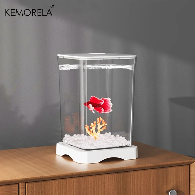KEMORELA Acrylic Betta Fish Tank High Transparency with Feeding Hole Desktop Fish Bowl Removable Small Landscape Fish Tank 250530