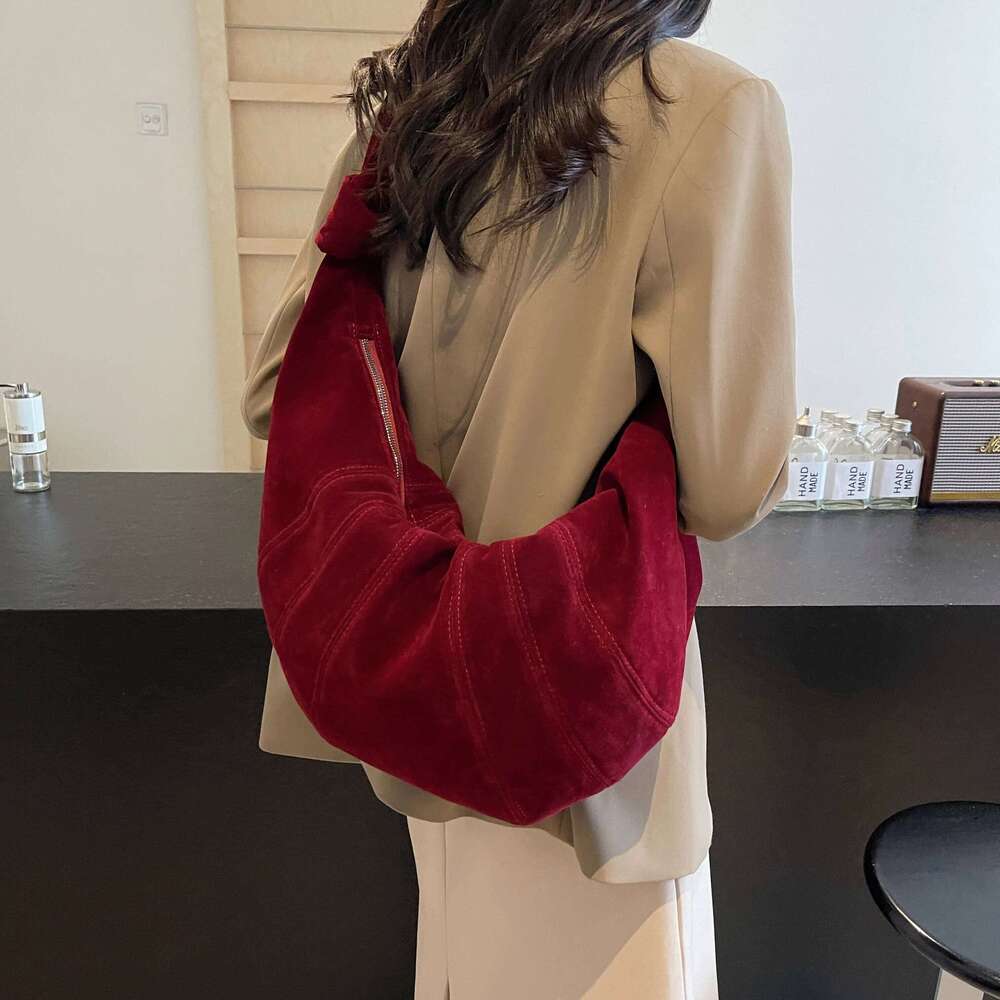 High Quality Faux Suede Hobo Women Large Retro Shoulder Bags 2024 In Winter Designer Cross Body Bag Lazy Style Shopper Tote