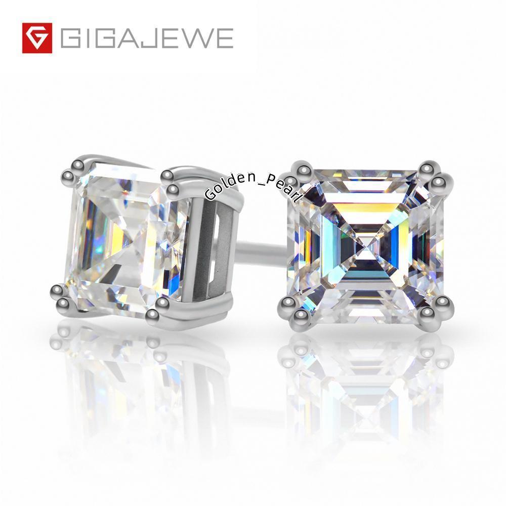 GIGAJEWE 1.6ct Asscher Cut D Color Moissanite Studs Earrings 18K Gold 925 Silver Plated Elegant 2-in-1 Accessory