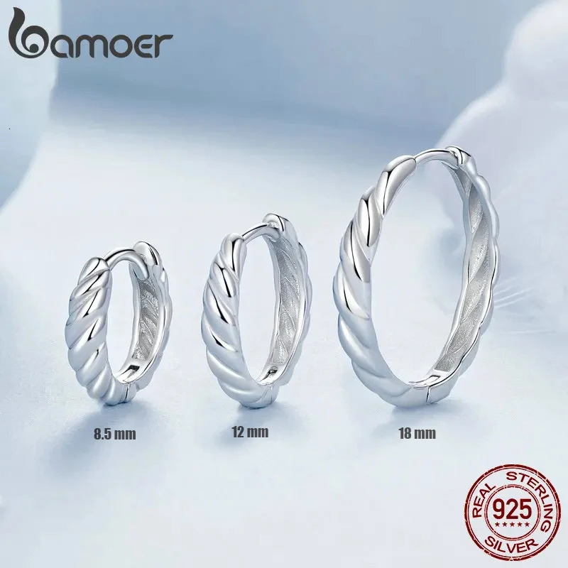925 Sterling Silver Twisted Rope Huggie Earrings White Gold Plated Lightweight Round Hypoallergenic Hoop Earrings 250526