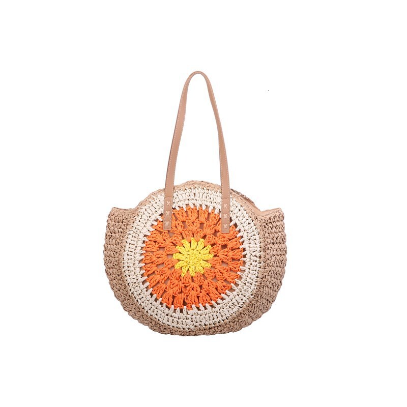 Free Shipping Designer Bag 2025 New Paper Rope Hollow Out Colorful Round Plate Straw Leisure Beach Single Shoulder Fashion Woven Women's Bag