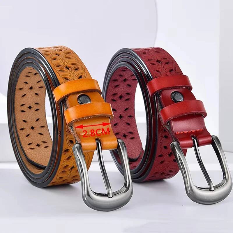 New Fashion Hollow Pattern Ladies Trendy Waistband Genuine Woman Belt Classic Pin Buckle Imitation Leather Strap Skirt