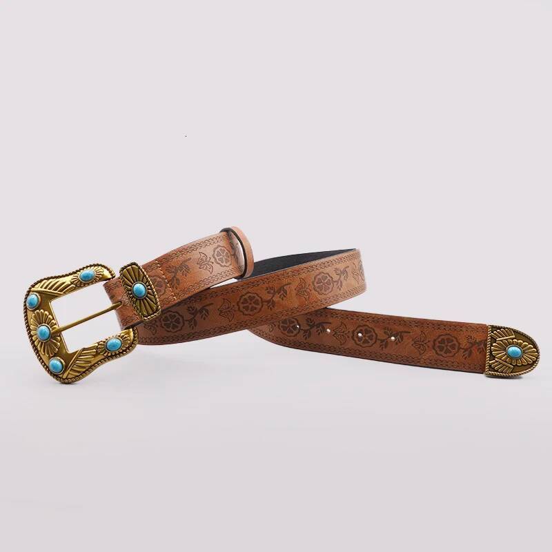 Royal Style Retro Emed Sapphire Inlaid Buckle Elegant Women's Belt Jeans Dress Fashionable Decoration