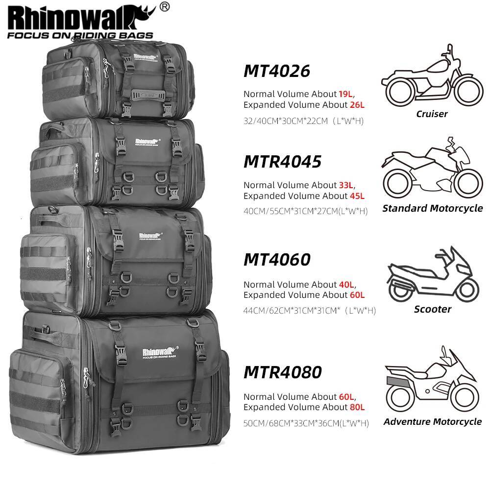 Rhinowalk Motorcycle Rear Seat Travel Lage Waterproof 19L-80L Expandable Motor Tail/Trunk/Rack Bag For Most motorcycle