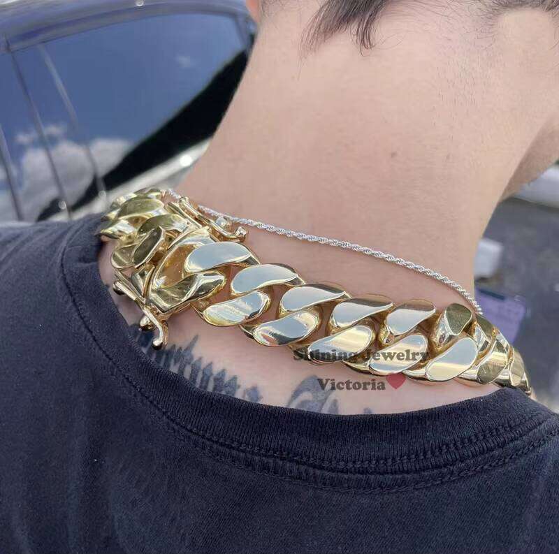 Hip Hop Jewelry Men Fashion Rapper 14K Gold Plating 999 Solid Sier Cuban Chain