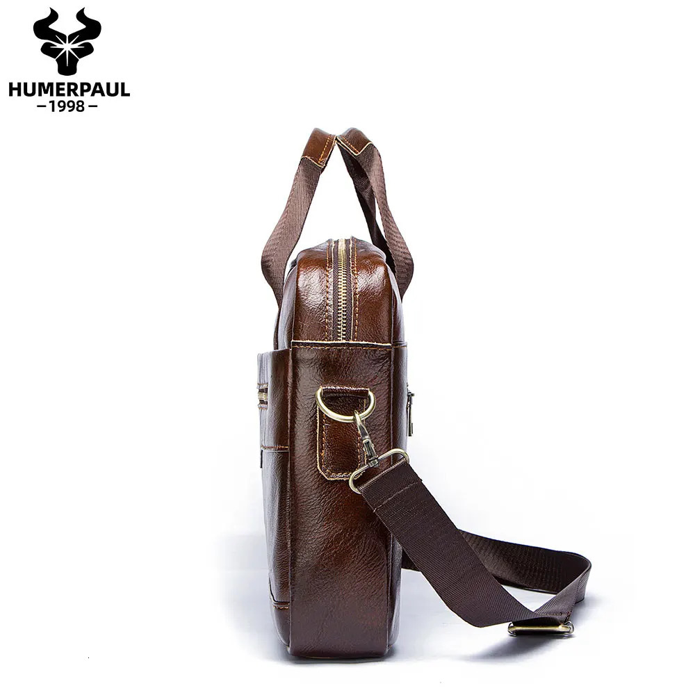 HUMERPAUL Briefcase Men Business Shoulder Messenger Bags Genuine Leather 15 Laptop Bag Mens Briefcase Office Business Handbag 250526