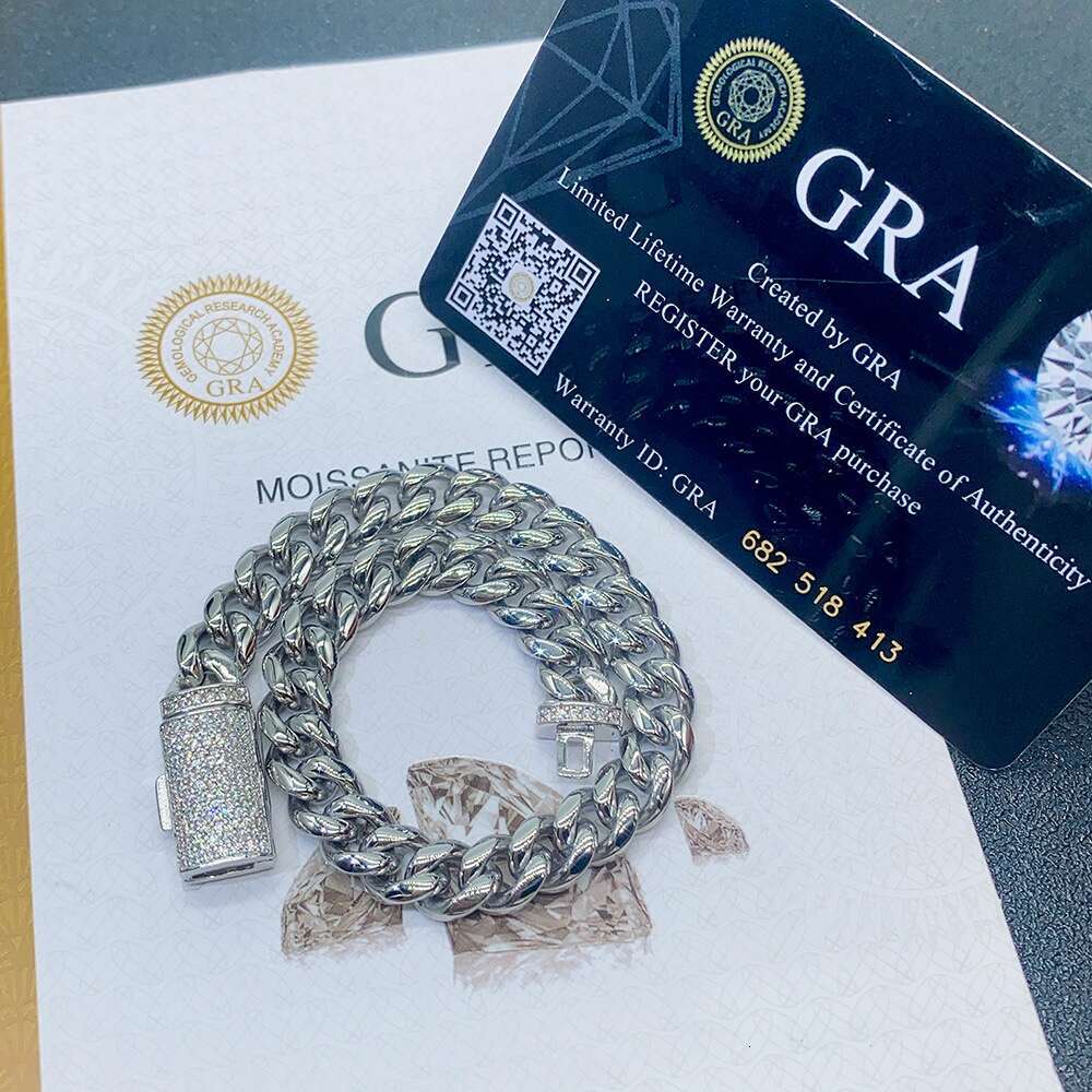 For Men Pendant Necklaces Wholesale Hip Hop Jewelry 12mm 18mm 20mm Moissanite Clasp Solid Sterling Sier Miami Cuban Link Chain Necklace