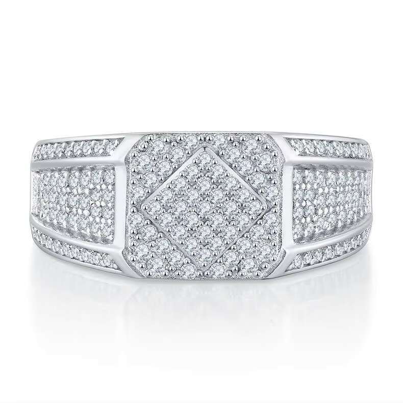 Mens Simple S925 Sterling Silver Wedding Band Engagement Anniversary Gift Certificate Ring Moissanite Quality 925 Silver