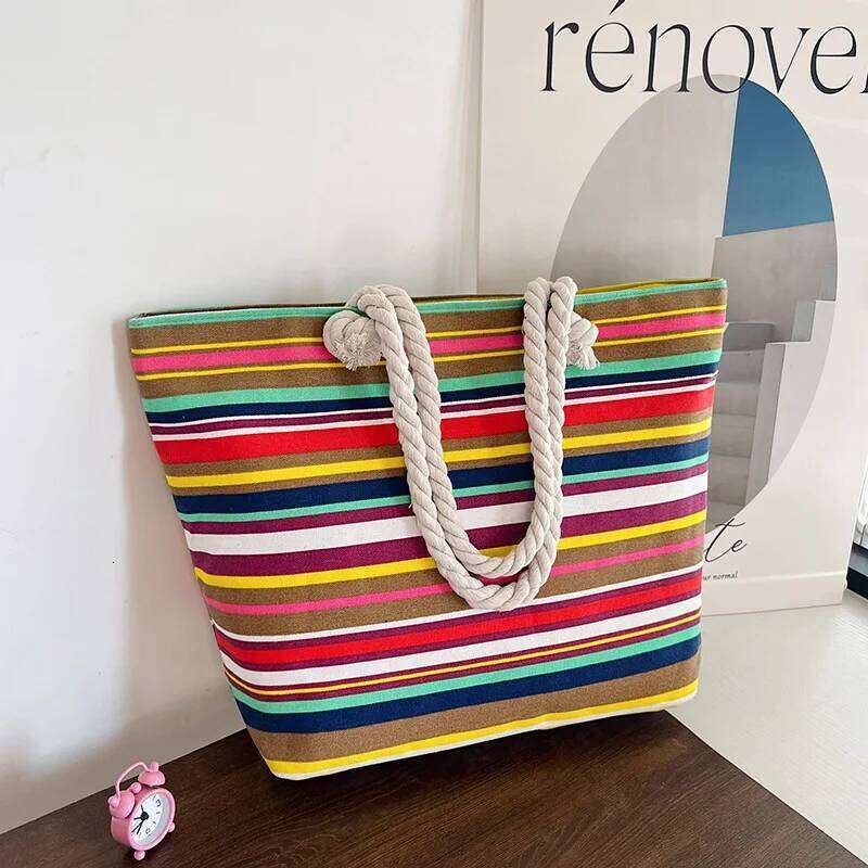 Women's Shoulder Bag Summer Beach Tote Printing Pattern Canvas Shopping Bags Handbag Casual Bucket Female Outdoor Pocket