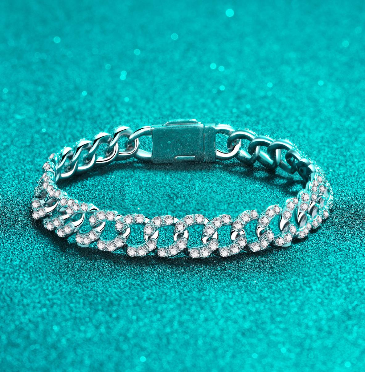 925 Sterling Silver Moissanite Bracelet for Couples, Adjustable, Platinum-Plated, Luxury Handcrafted Jewelry for Men and Women, Perfect for Gifts