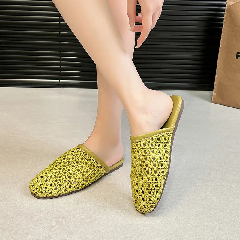 Weave Flats Mules Shoes Women Casual Sandals Summer Slippers Slingback Fashion Beach Slides Trend Mujer De Sandalias 250528