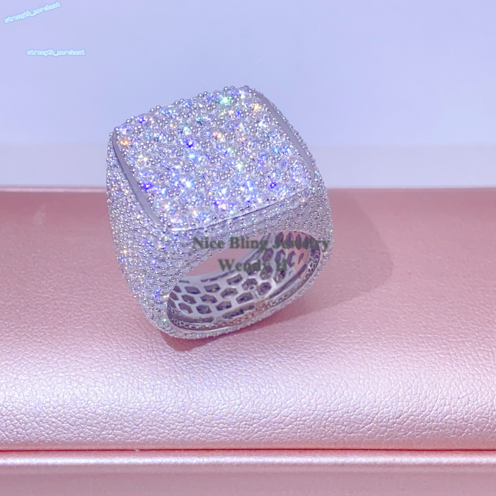 Fine Jewelry Vvs Moissanite Iced Out Rings Men Sterling Silver Diamond Hip Hop Ring