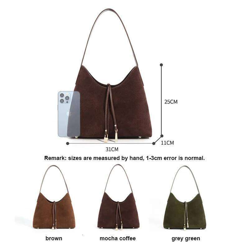Autumn Winter New Retro Suede Tote Women Premium Feeling Large Capacity Shoulder Bag Pack Lady Split Leather Armpit Handbag