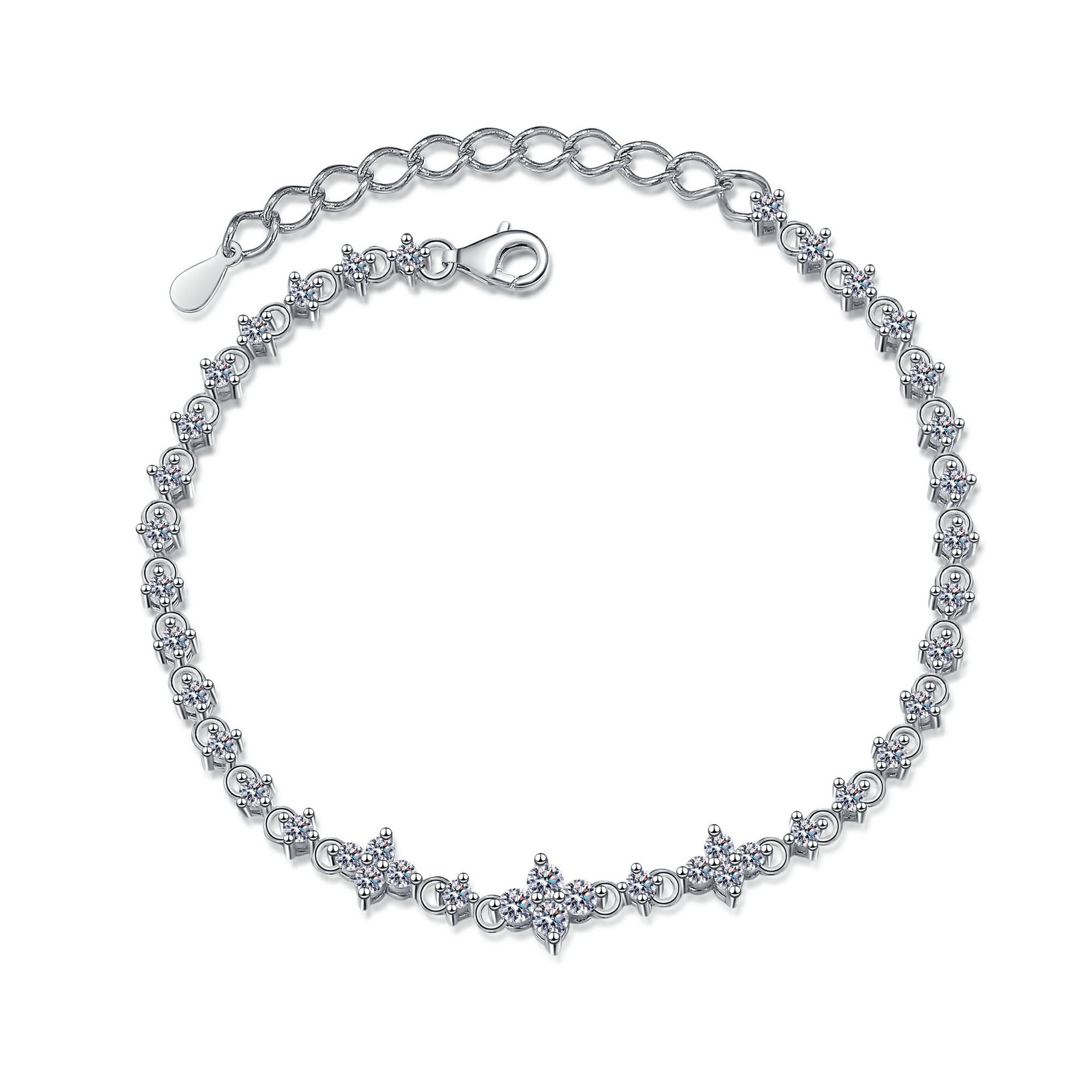 925 Sterling Silver Moissanite Bracelet for Women, Elegant and Sparkling Silver Jewelry, Adjustable, Perfect Gift for Special Occasions