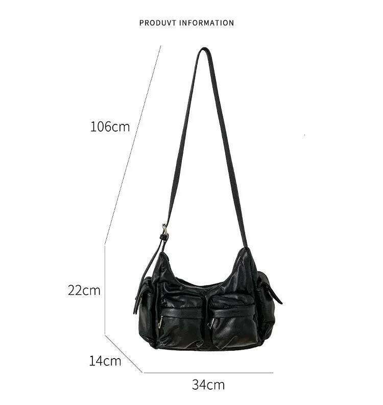 Vintage Crossbody For Women Messenger Large Capacity Soft PU Leather Multiple Pockets Female Shoulder Bag Black Bolsas