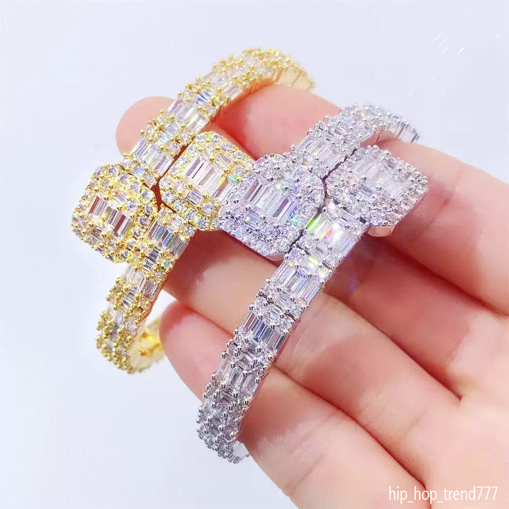 Iced Out Moissanite Bracelet Cuff Sterling Sier Baguette Moissnaite Bracelets