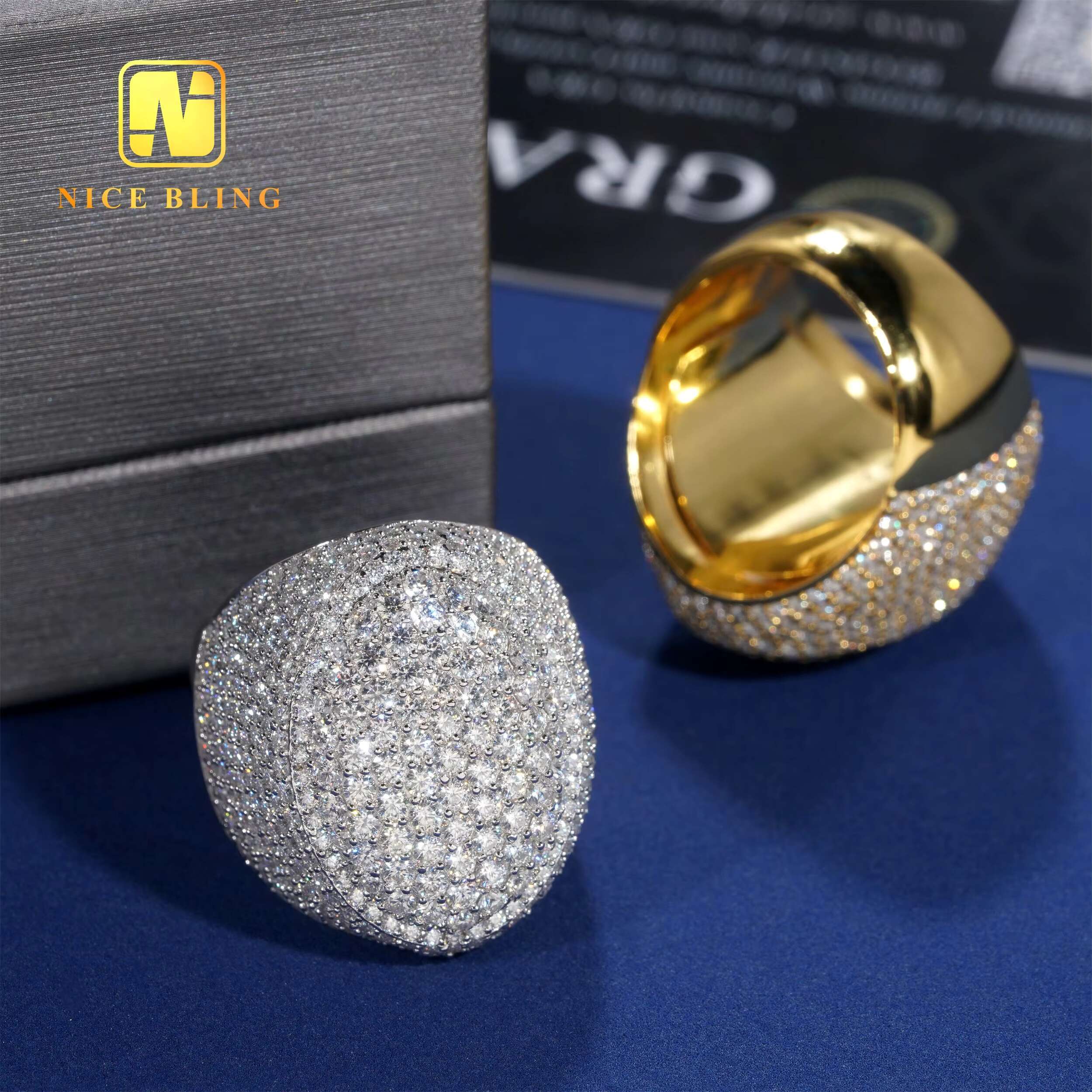 Half Iced Out Oval Shape Rings Pass Diamond Tester Hip Hop Moissanite Engagement Rings S925 Silver Jewelry