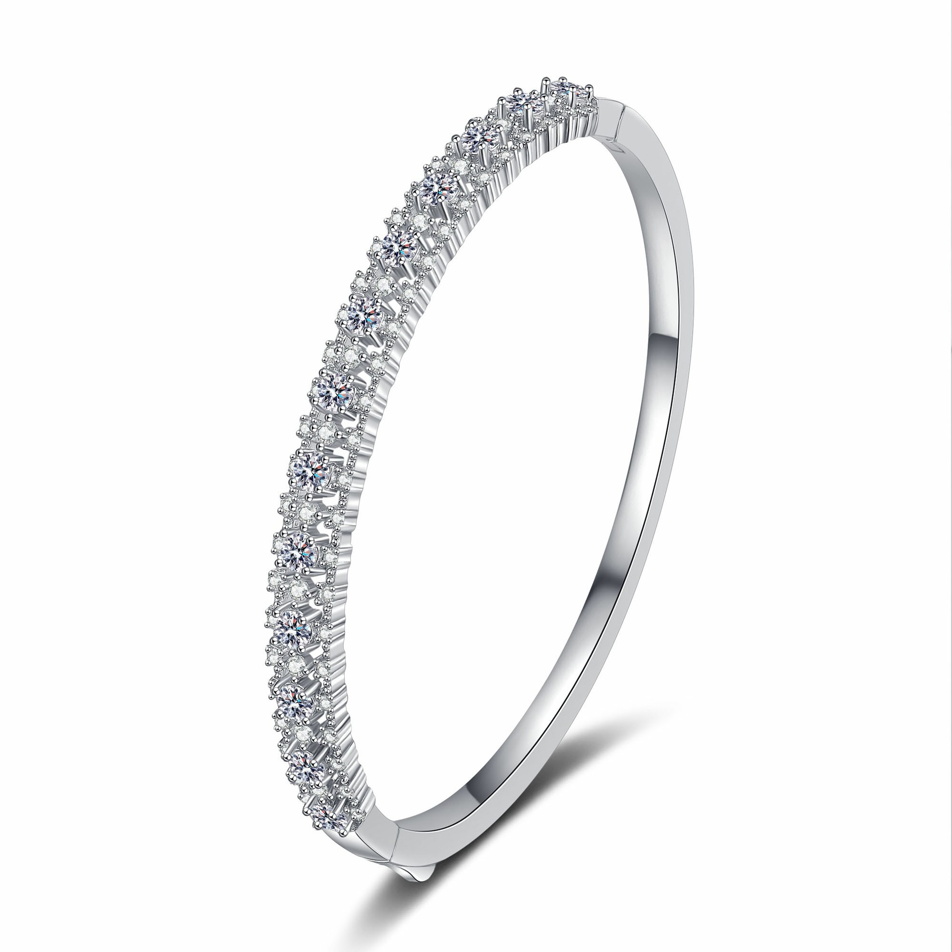 Chic Bridal Accessory Sparkling Sterling Silver & Platnum-Painted Full Moissanite Link Bangle