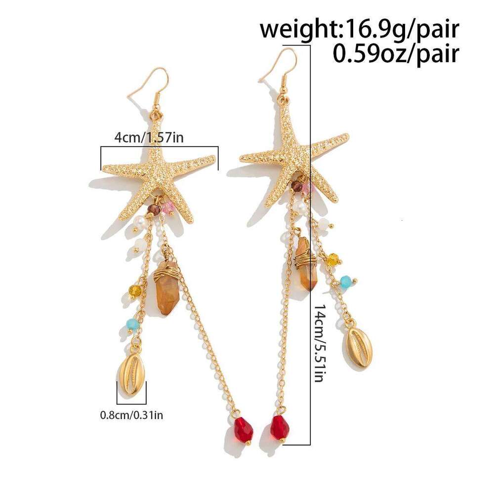 Ingemark Boho Starfish Jellyfish Imitation Pearls Crystal Long Tassels Women Trendy Piercing Drop Earrings Y2k Jewelry