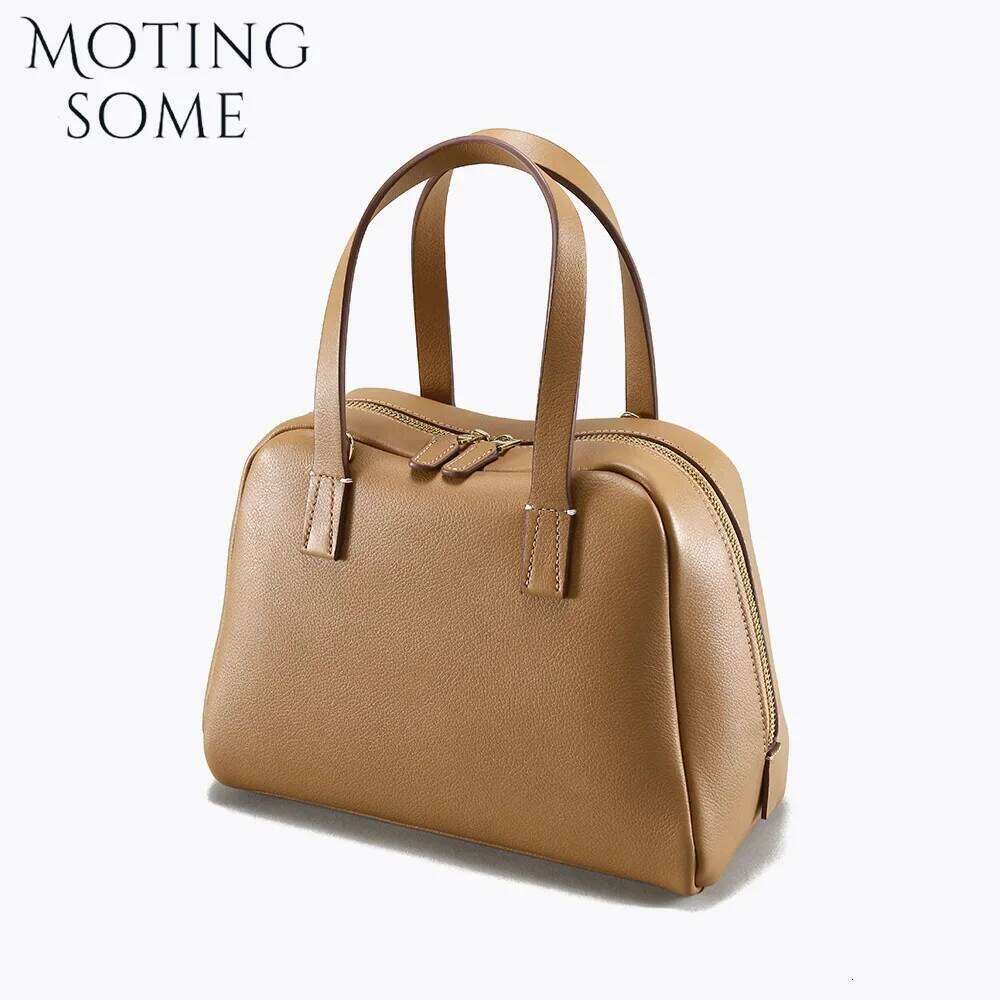 Motingsome Bag For Women First-Layer Cowhide Bobe Bags Lady Commuter Shoulder Messenger Retro Bowling Handbag