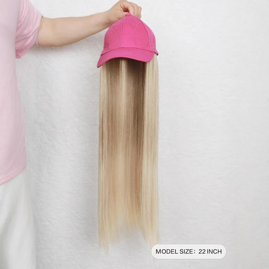 Baseball Cap with Hair Extensions Synthetic 22inch Straight Hairstyle Adjustable Wig Hat Attached Hairpiece for Woman Girl 250530