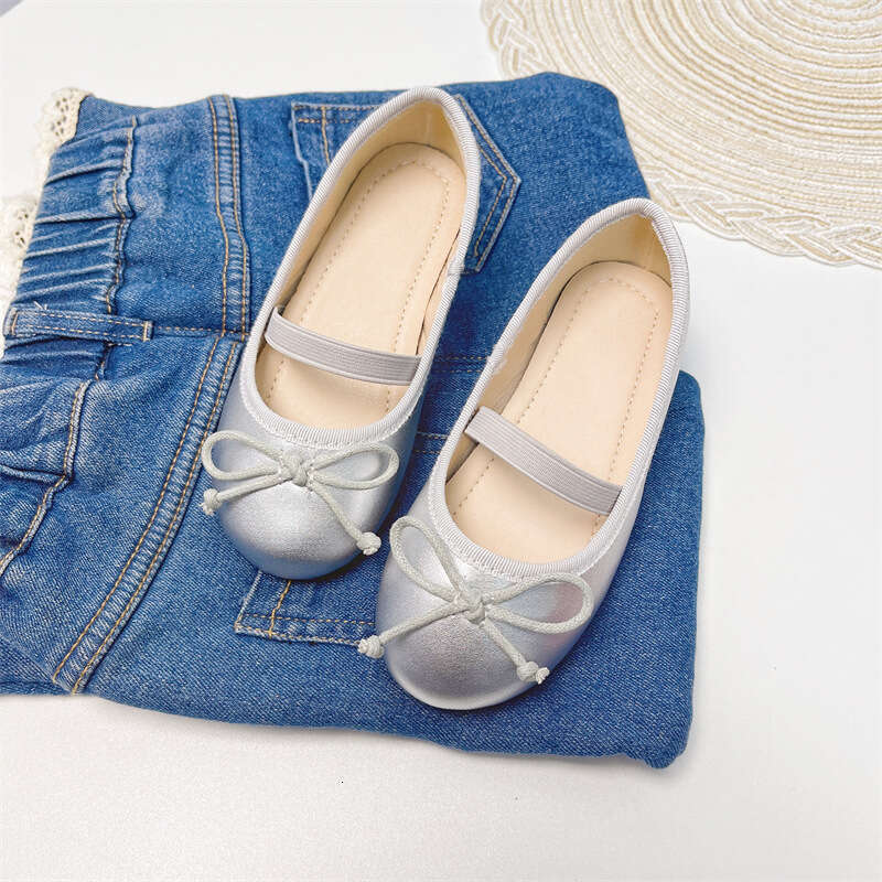 Girls' Leather Korean Children's 2025 Summer Stylish Sweet Baby Soft Sole Ballet Kids Silver Single Shoes