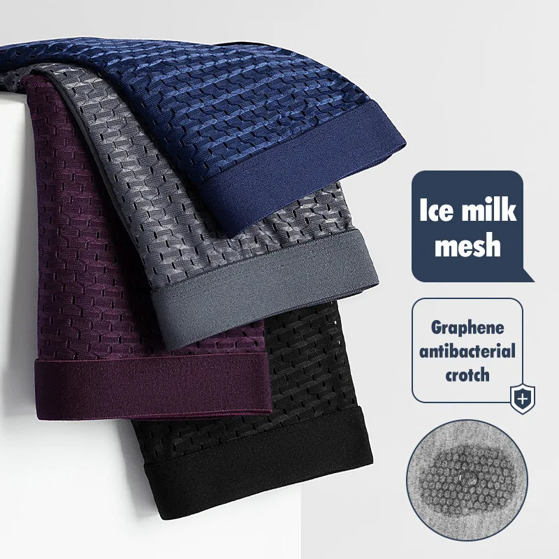 4pcs/lot Mens Underwear Men Boxer Shorts Ice Silk Mesh Boxershorts Plus Size Panties Summer Sexy Breathable Underpants 40-100KG 250530