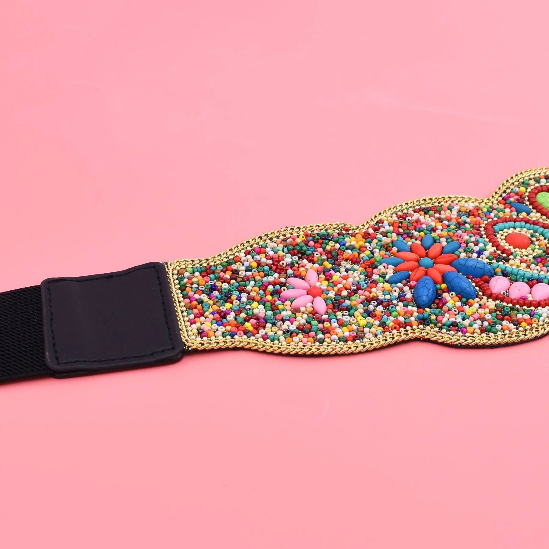 Bohemian Beads Flower Tree Ethnic Statement Wide Elastic Body Chain Belt for Girls Women Dress