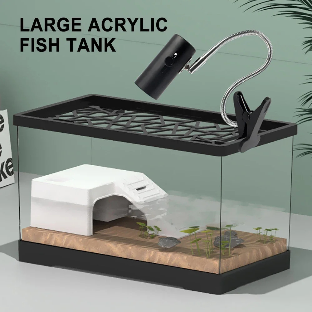 Large 60cm Aquarium Fish Tank Acrylic High-definition Transparent Detachable Anti Drop Plastic PET Breeding Box for Turtles 250530