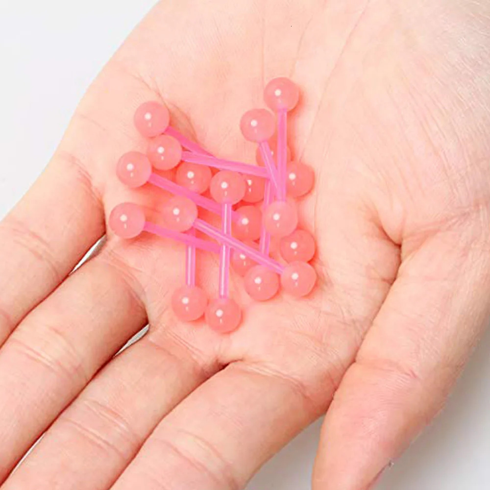 10Pcs 14G 16mm Glow in Dark Flexible Acrylic Tongue Ring or Nipple Ring Staight Tongue Barbell Retainer Piercing Jewelry Pink 250526