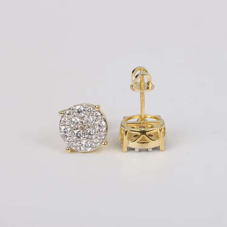 Mens Iced Out Hip Hop Moissanite Diamond Stud Earrings Sterling Silver 925 White Gold Plated Screw Back Stylish Earrings