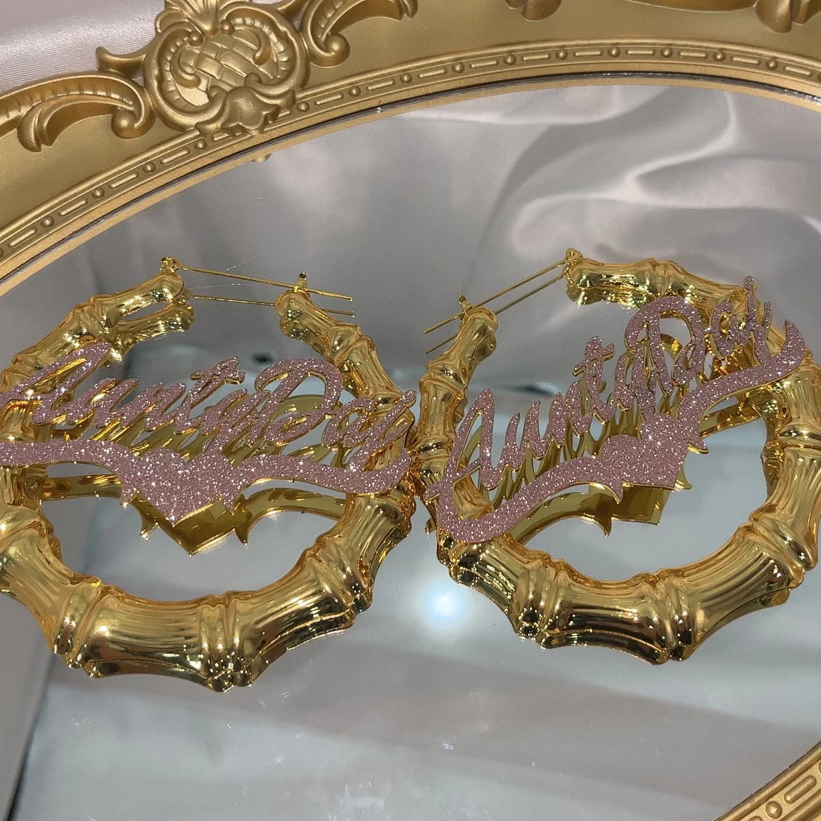 Custom Name Bamboo Earrings Personalized Stainless Steel Bling Name Earrings Colorful Big Hoops Earring for Women Jewelry Gift 250529