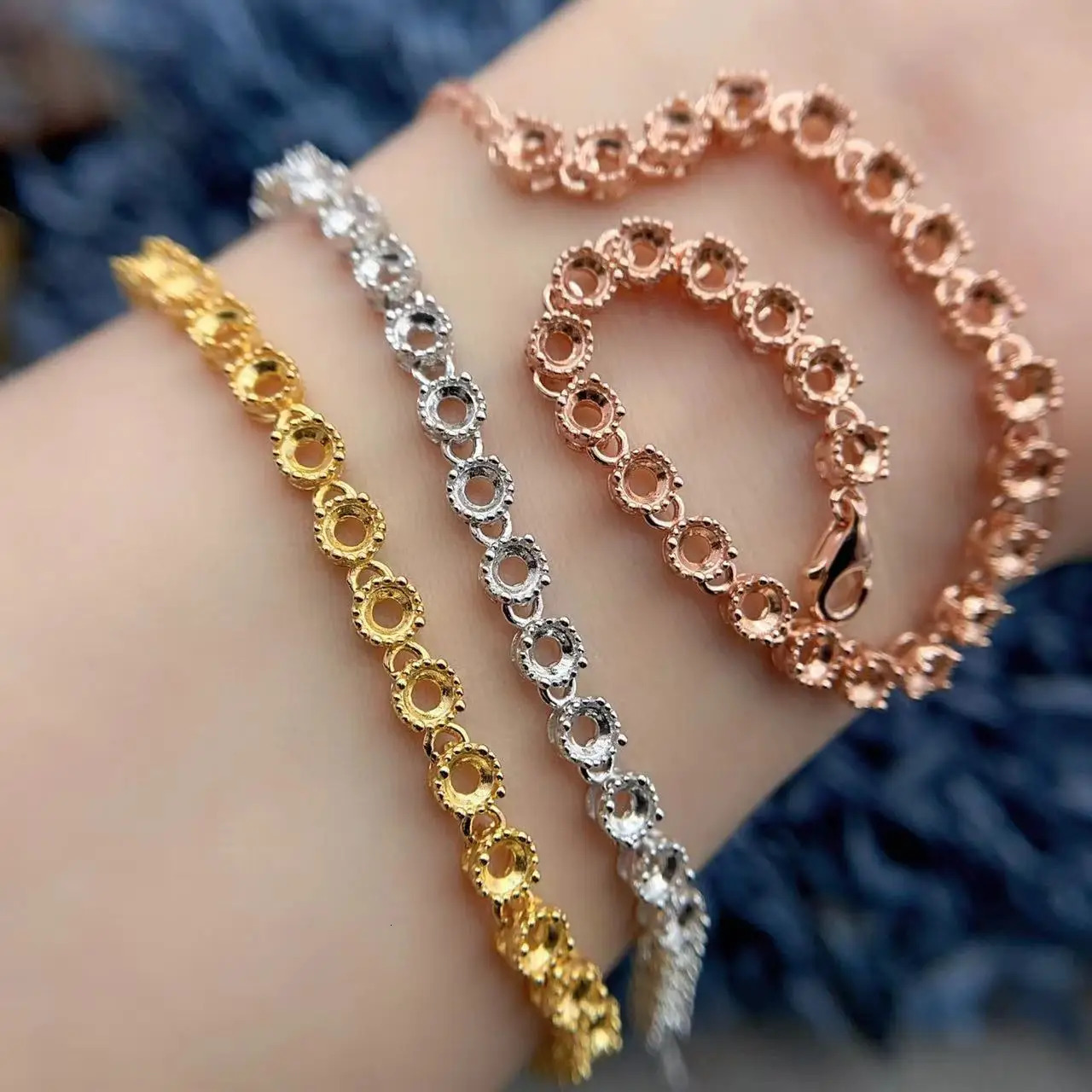 MeiBaPJ Inlay Round Shape 3 * 3mm 26 Pieces Sterling Silver DIY Empty Bracelet Women Full Diamond Weddings Charm Jewelry 250528