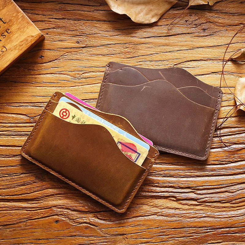 Vintage Crazy Horse Leather Wallet - Handmade Top Layer Cowhide Card Holder for Women/Men Compact Card Collection Organizer 250528