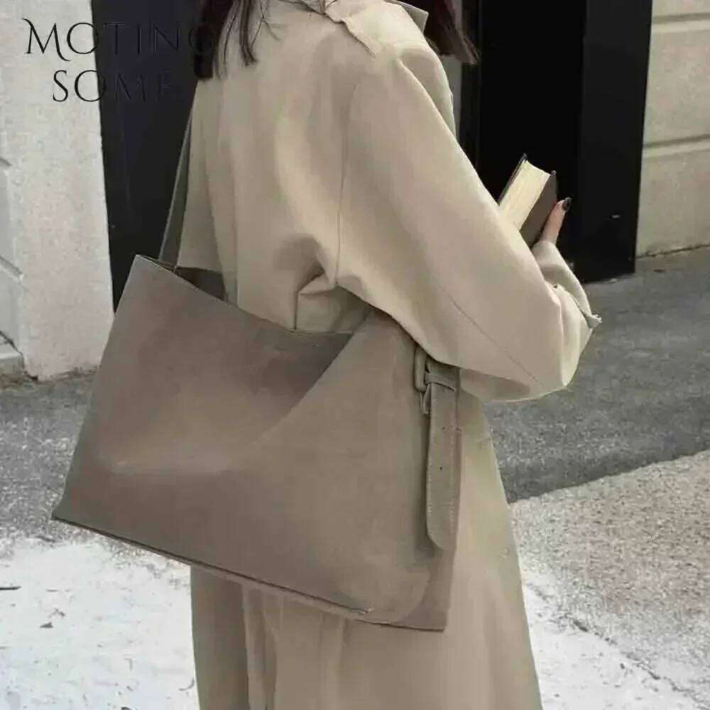 Motingsome Oversize Women Bag Suede Leather Winter Bags Frosted Cow Skin Handbag And Purses Retro Lady Tote 2025New