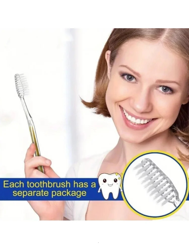 50 Individually Packaged Disposable Travel Toothbrushes Soft Hair Toiletries for Adults and Teenagers Camping el Guests Gold/Silver Blue 250528