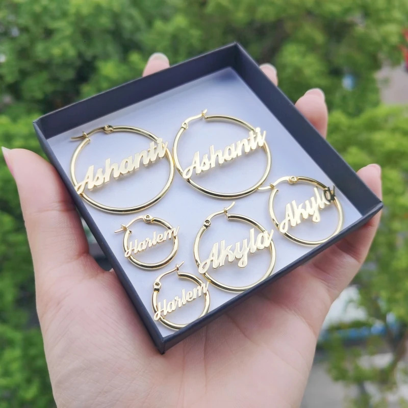 LeeChee Custom Name Earrings Round Hoop Personalized Stainless Steel Letters Earring Cricle for Women Party Jewelry 250529