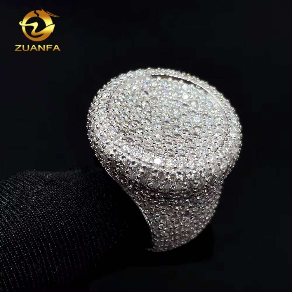 Iced Out Jewelry Round Sterling Silver Gold-Plated Hip-Hop Silicon Stone Diamond Ring