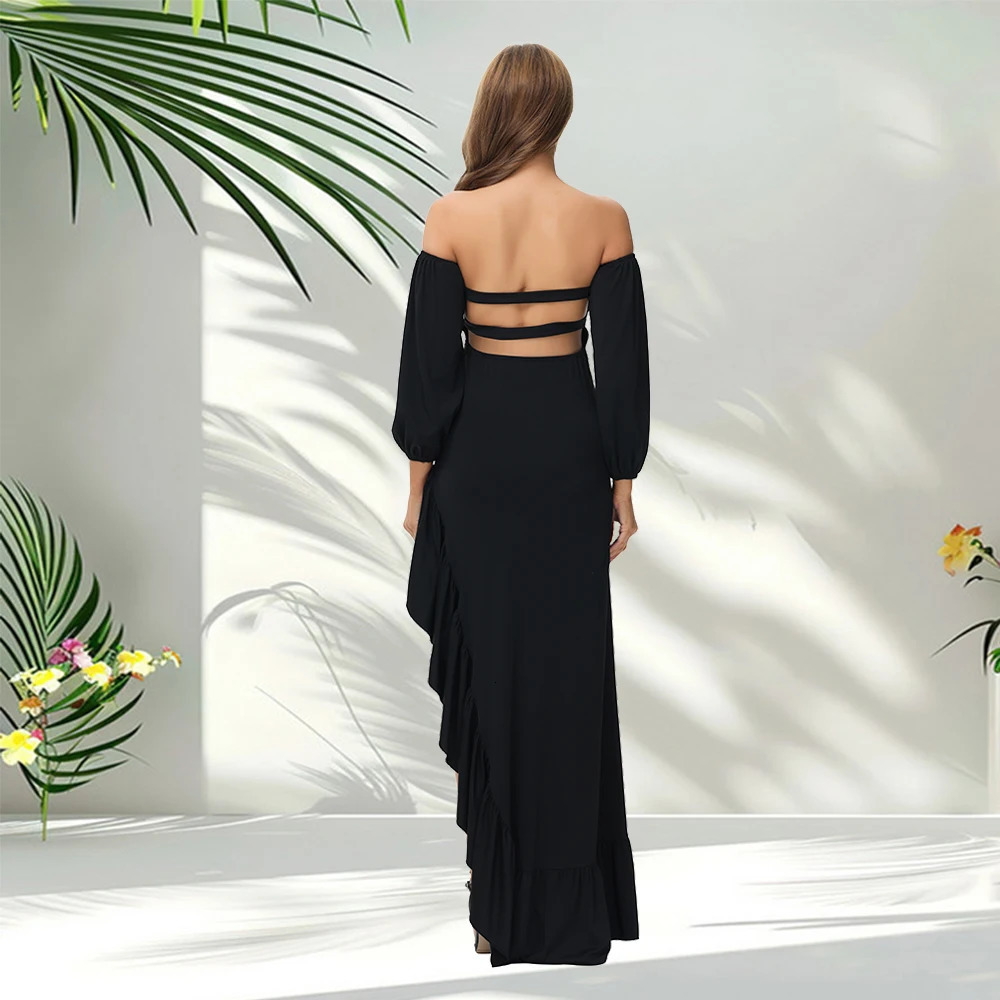 Pregnant wrapped Chest Sexy Off-shoulder Ruffled Hem Slit Dress Women Maternity Outfit For Poshoot Baby Shower 250530