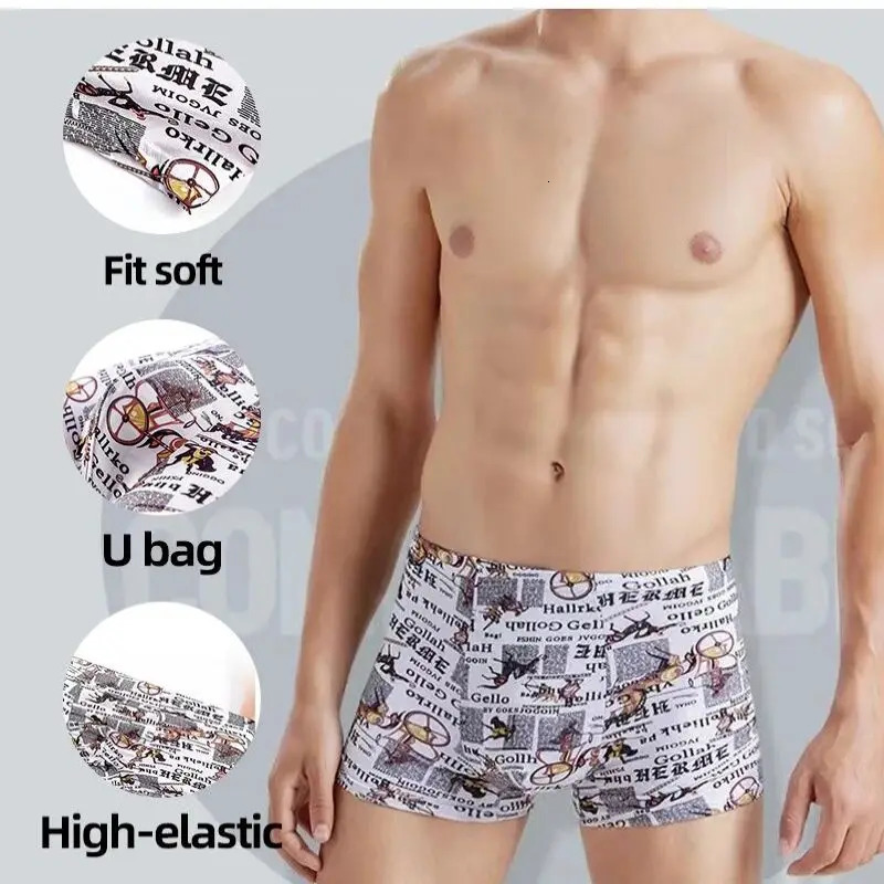 4 Pieces Men Printing Boxers Shorts Underpants Underwear XXL 3XL 4XL 4 Colors Mixing Sexy Soft Breathable Fashion Sports Casual 250530