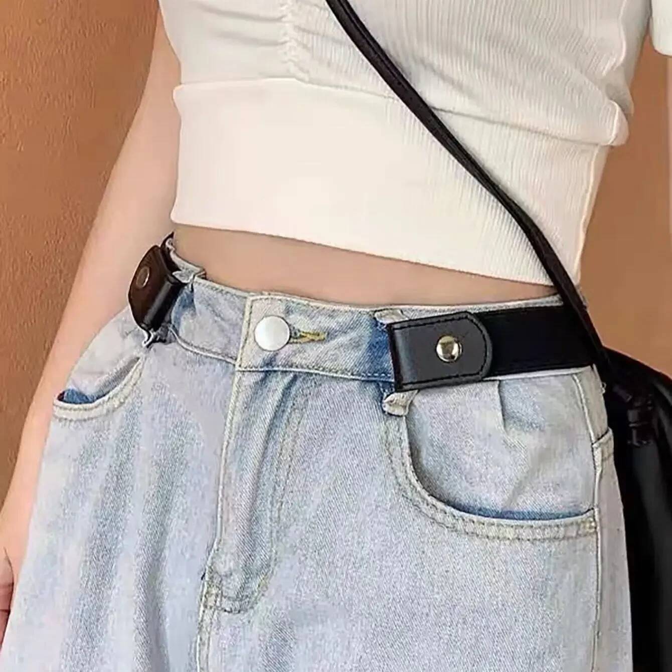 Simple Fashionable Men'S Elastic Lazy Man'S Women'S Neutral And Seamless Jeans Belt Adjustable Length