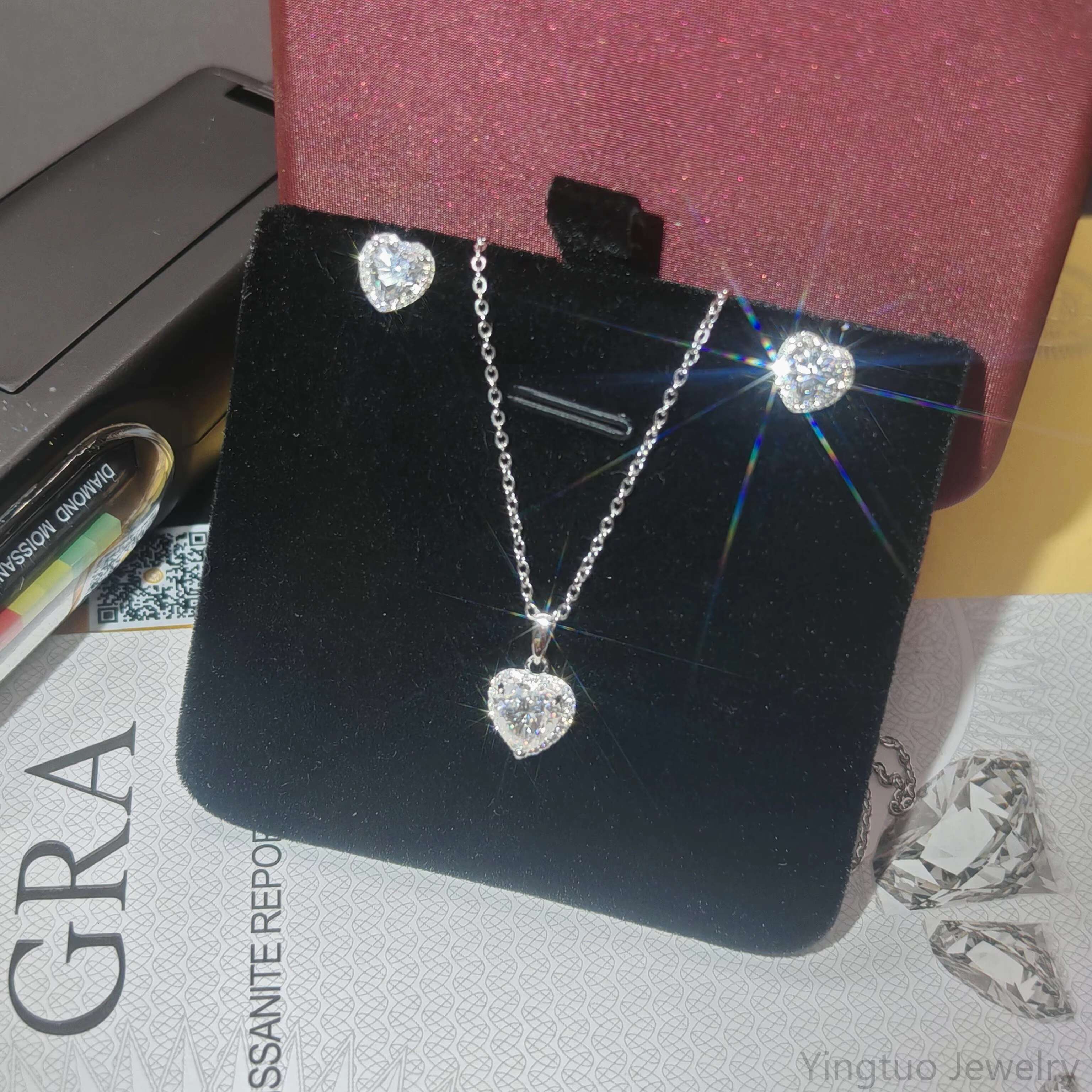 2025 New Arrival Hip Hop Earrings 5.0mm S925 18K White Gold Plated Moissanite Earrings Necklace Set for Wedding Gift Party