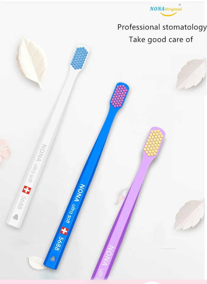 NONA Swiss style soft bristle toothbrush 5460-5688 Super soft toothbrush 12 in various colors 250528