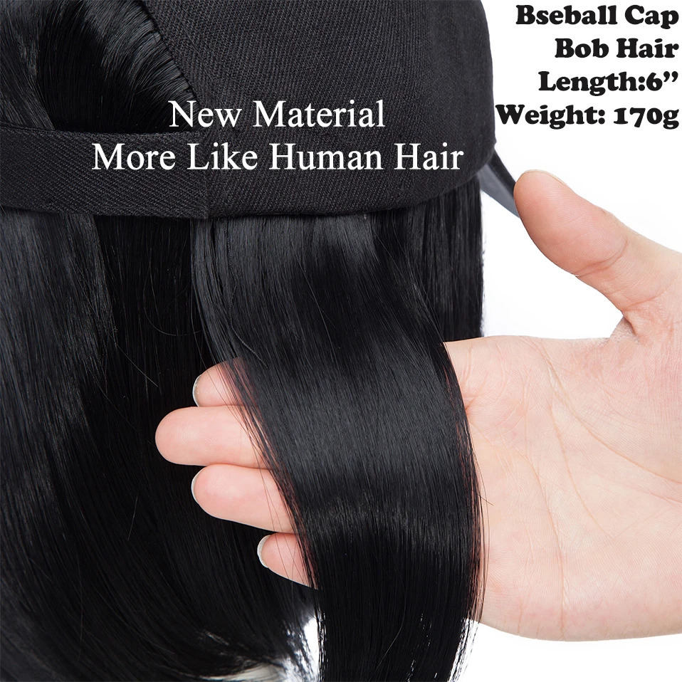Benehair Synthetic 6inch Baseball Wig Bob Wig Black Hat Wigs Cap With Hair Naturally Connect Bob Hair Baseball Cap Adjustable 250530