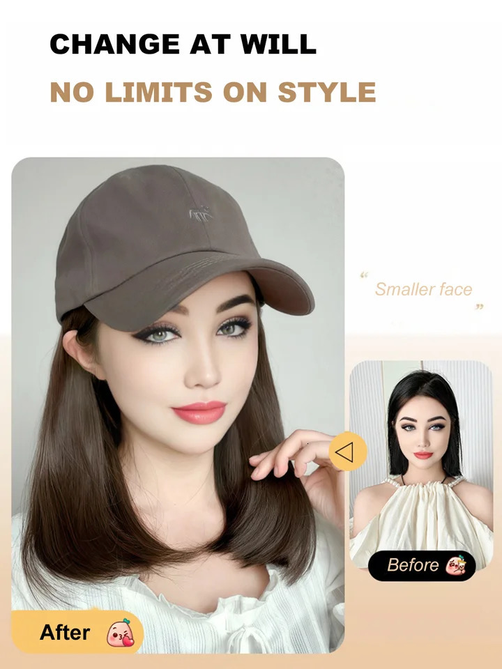 Synthetic12/16/18inch duckweave cap straight hair inward wig baseball capwater wave wig extensions ponytail daily Christmas 250530