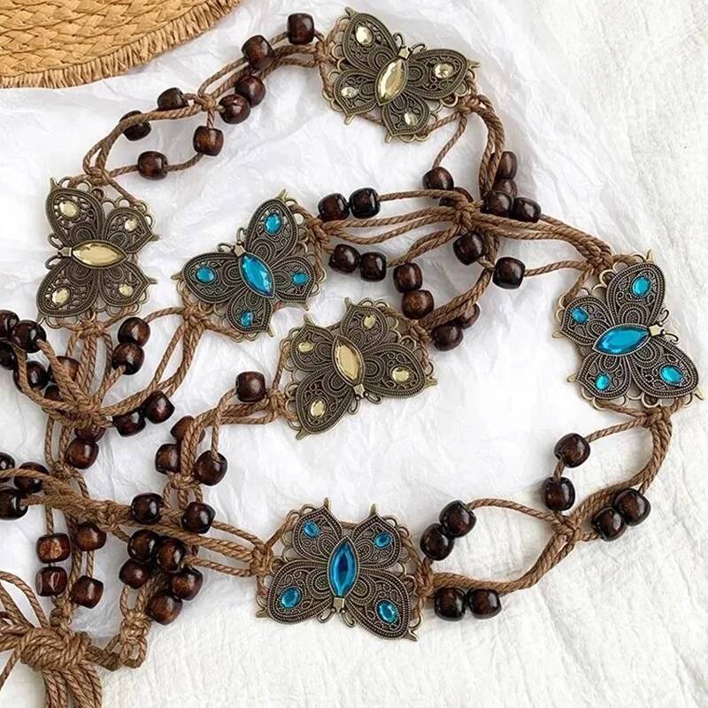 2025 Butterfly Tassel Waist Chain Y2K Trendy Bohemian Belt Summer Beach Accessories Vintage Flower Jean Skirt White Dress Belts