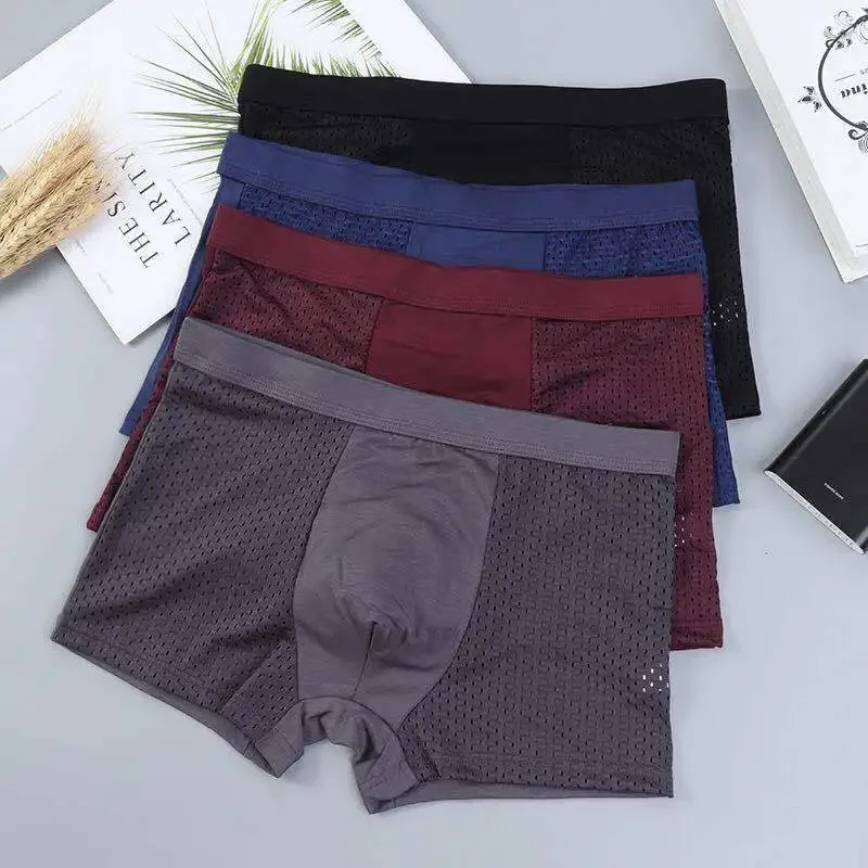 4pcs/lot Mens Underwear Men Boxer Shorts Ice Silk Mesh Boxershorts Plus Size Panties Summer Sexy Breathable Underpants 40-100KG 250530