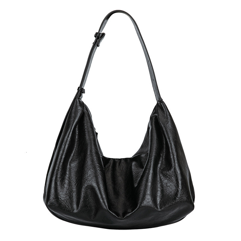 designer Soft Leather Large Capacity Black Dumpling Bag for Women 2025 New Retro High-end Lazy Style Cloud Shoulder Bag