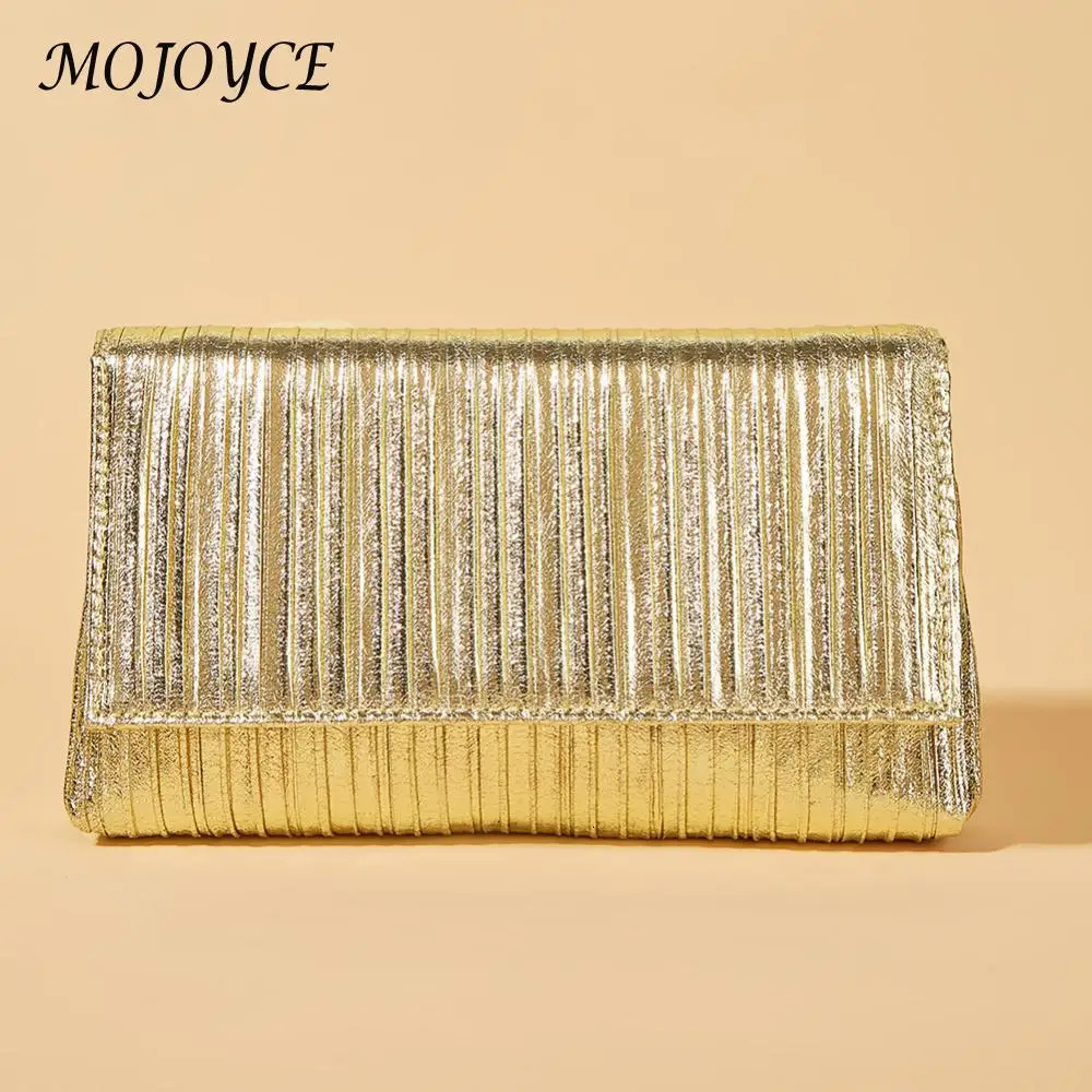 Women Clutch Purse Pleated Metallic PU Shoulder Bag Flap Crossbody Purse Shiny Hobo Bag Wedding Party Bridal Purse 250528